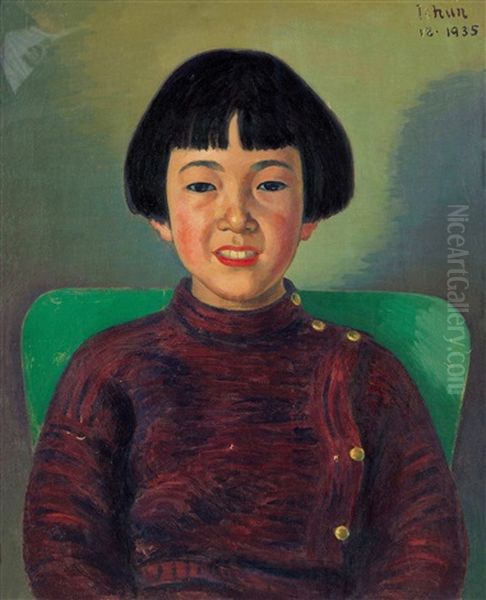 The Portrait Of Daughter Chen Lvni Oil Painting by  Chen Baoyi