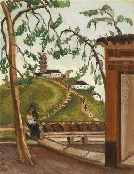 At Leisure Below The Pagoda Hill Oil Painting by  Chen Cheng-Po