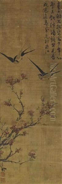 Swallows And Plum Blossoms Oil Painting by  Chen Chun