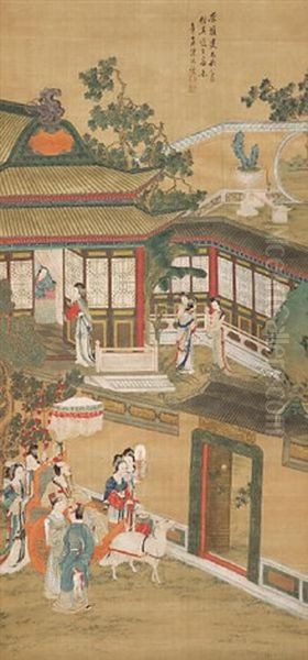 Palace Garden Oil Painting by  Chen Hongshou