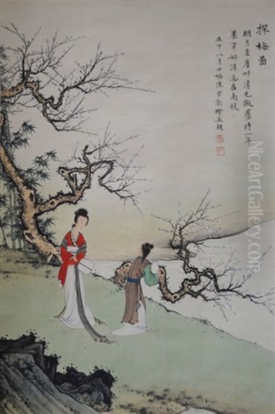 Chen Yunzhang: Chinese Painting On Silk 2 Beauties Oil Painting by  Chen Shaomei