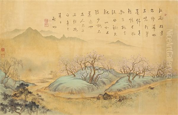 Peach Grove By The Streams Oil Painting by  Chen Shaomei