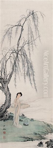 A Lady In The Shade Of Willow Trees Oil Painting by  Chen Shaomei