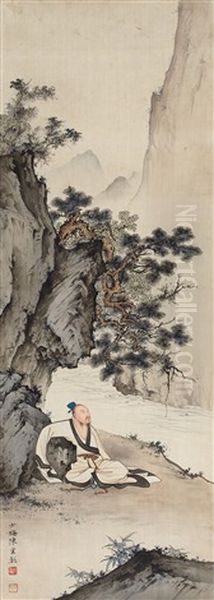 Lying On Mountain Beside Brook Oil Painting by  Chen Shaomei