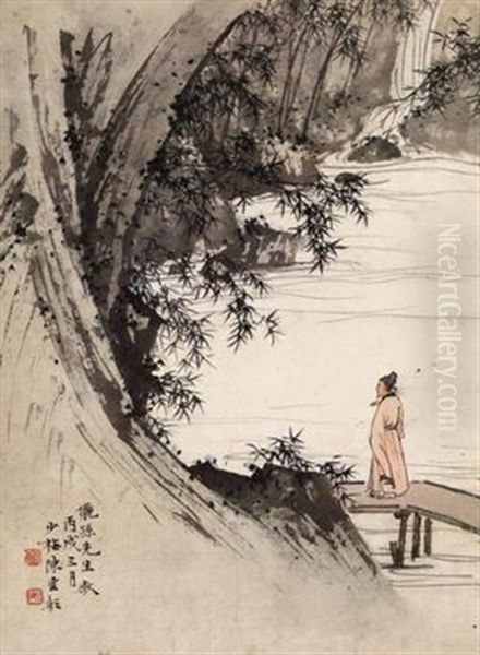 Scholar On The Bridge Oil Painting by  Chen Shaomei