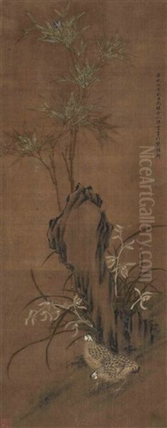 Orchid, Bamboo And Rock Oil Painting by  Chen Shu