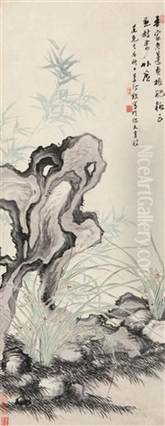 Bamboo And Rock Oil Painting by  Chen Xian