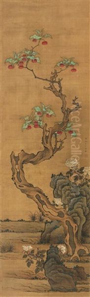 Fruit Tree, Flowers And Rock Oil Painting by  Chen Zi