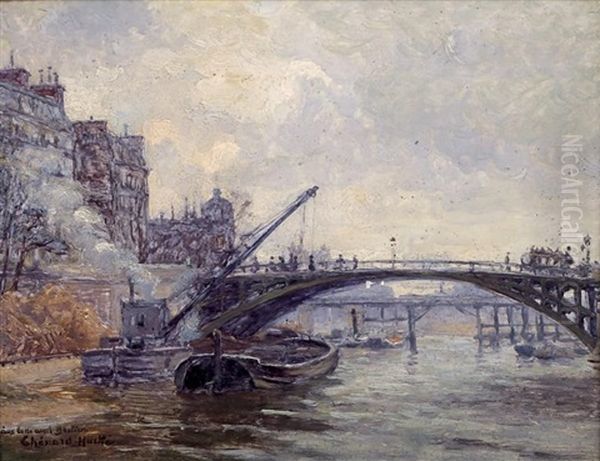 Bateaux A Quai Au Pont De Sully Oil Painting by Georges Chenard-Huche