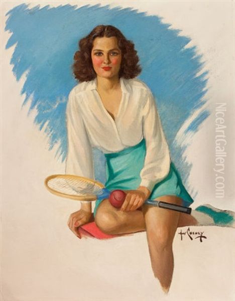 Tennis Girl Oil Painting by Harold W. Cheney