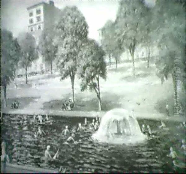 Frog Pond, Boston Common Oil Painting by Harold W. Cheney