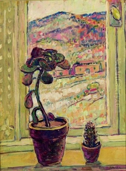 Potted Plants On A Window Sill Oil Painting by Russell Cheney