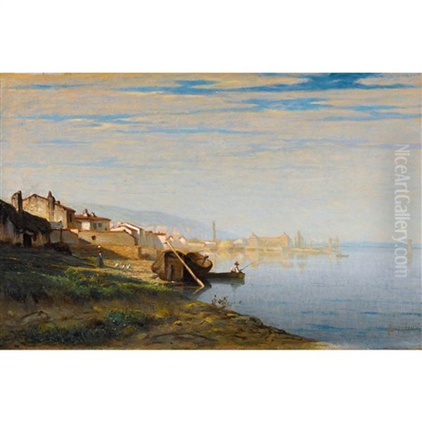 Bords De Saone A Couzon Oil Painting by Augustin Pierre Bienvenue Chenu