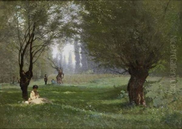 Femme Dans Un Parc Oil Painting by Augustin Pierre Bienvenue Chenu