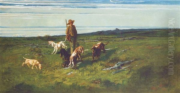 Chasseur Et Ses Chiens Oil Painting by Augustin Pierre Bienvenue Chenu