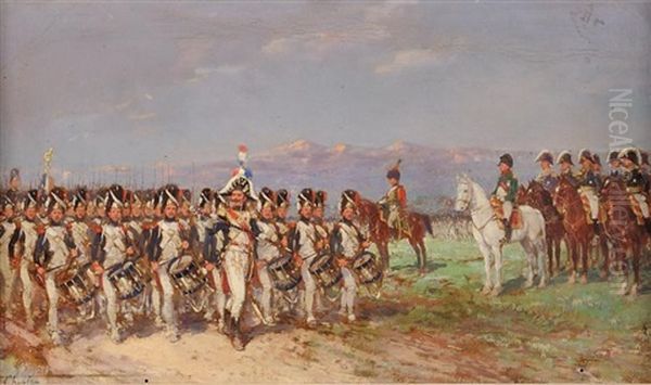 L'empereur Et Son Etat-major Passant En Revue La Garde Imperiale Oil Painting by Emile Chepfer