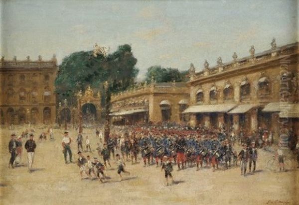 Le Retour Des Grandes Manoeuvres, Place Stanislas Oil Painting by Emile Chepfer