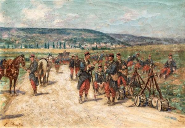 Grande Halte Infanterie, 1914 Oil Painting by Emile Chepper