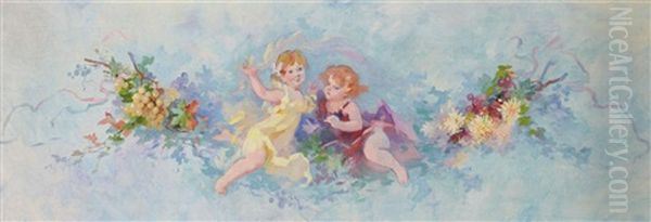 Amours En Autome (cherubs) Oil Painting by Jules Cheret