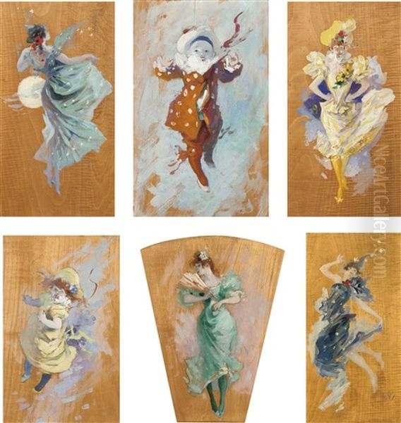 Group Of Six Panels For The Villa Of Baron Vitta Oil Painting by Jules Cheret