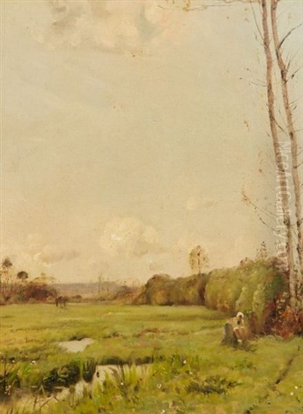 Jeune Femme Dans Un Paysage Oil Painting by Jules Cheret