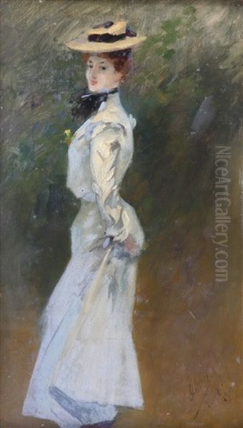 Elegante Au Canotier Jaune Oil Painting by Jules Cheret