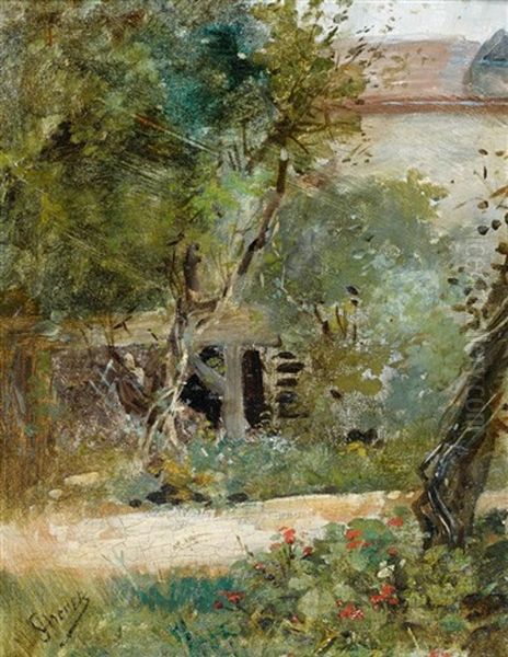 Vue D'un Jardin Oil Painting by Jules Cheret