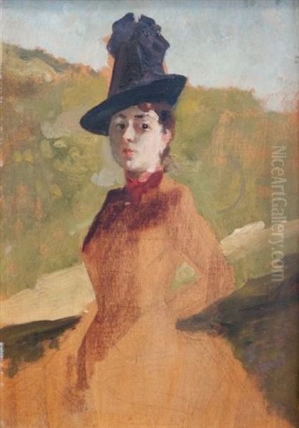 Femme Au Chapeau (sketch) Oil Painting by Jules Cheret