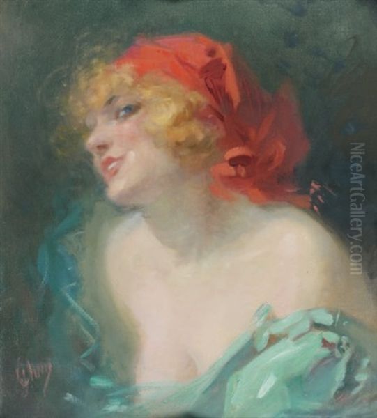 Portrait De Femme Au Fichu Rouge, L'alsacienne Oil Painting by Jules Cheret