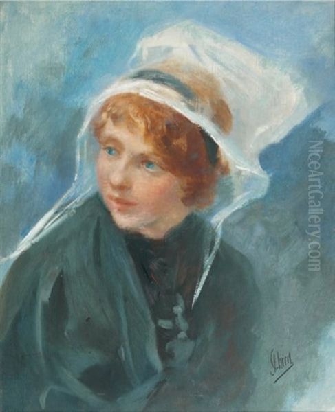 Portrait De Jeune Femme A La Coiffe, La Bretonne Oil Painting by Jules Cheret