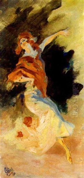 Danseuse Au Chale Rouge Oil Painting by Jules Cheret