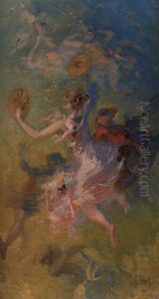 La Joueuse De Cymbales Oil Painting by Jules Cheret