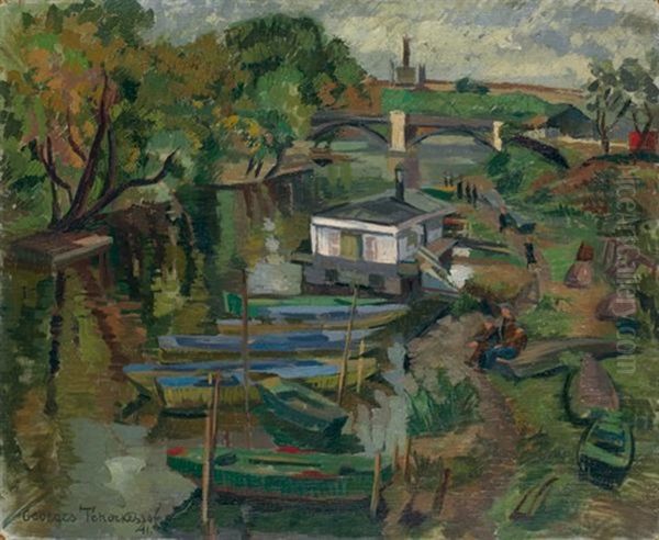 Vue Des Bords De Seine Oil Painting by Georges Cherkesov