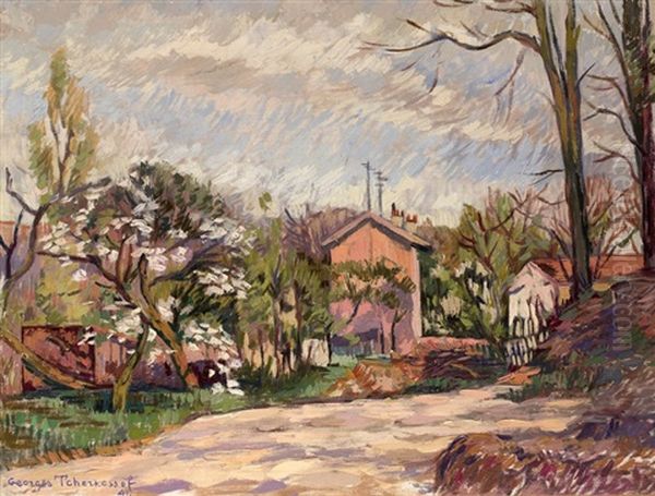 Village Landscape Oil Painting by Georges Cherkesov