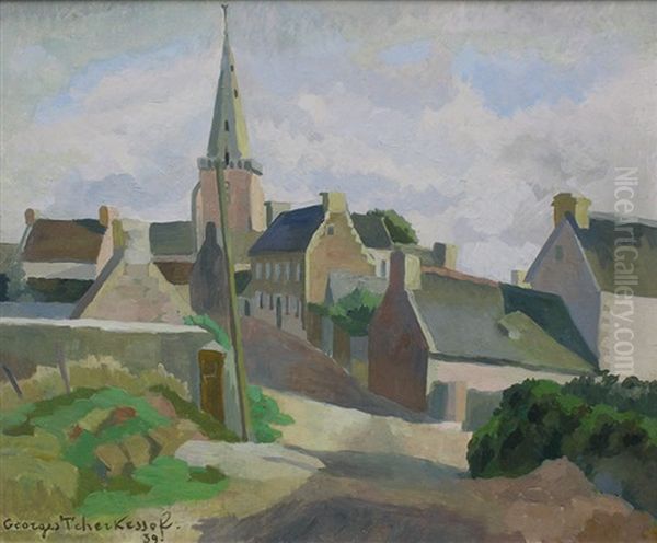 Village Breton Oil Painting by Georges Cherkesov