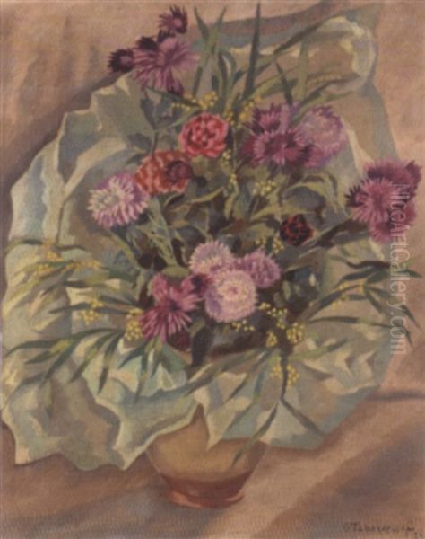 Vase Of Flowers Oil Painting by Georges Cherkesov