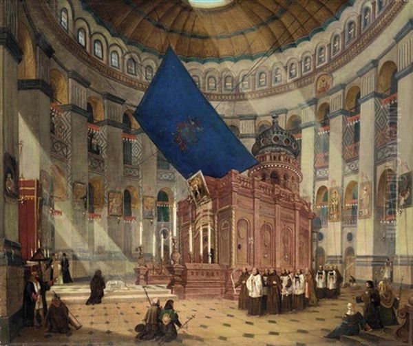 Inside The Church Of The Holy Sepulchre Oil Painting by Nikanor Greigor'evich Chernetsov