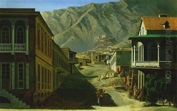 Motiv Aus Dem Kaukasus, Blick Auf Das Kloster Und Die Strase Des Hl. David In Tiflis Oil Painting by Nikanor Greigor'evich Chernetsov