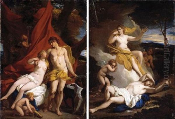 Venus And Adonis (+ Diana And Endymion; Pair) Oil Painting by Louis Cheron