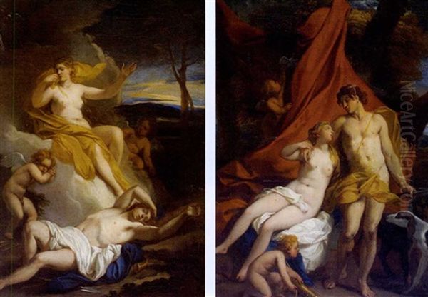 Venus Ja Adonis  - Venus And Adonis (+ Venus Suree Kuollutta Adonista - Venus Mourning The Death Of Adonis; 2 Works) Oil Painting by Louis Cheron