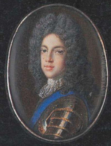 Prince James Francis Edward Stuart, The Old Pretender, Wearing Gold-edged Silver Armour, White Lace Stock, Blue Sash Of The Garter, His Full-bottomed Wig Powdered by Marie-Anne Belle Cheron