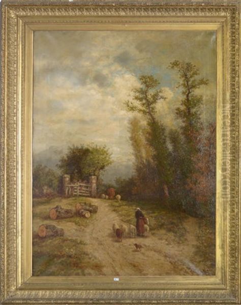 Fermiere Et Son Troupeau De Retour Vers La Ferme by Ernest Cherot