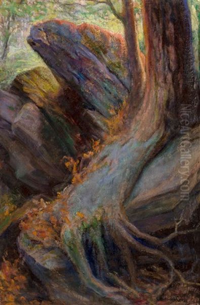 Rocks And Roots With Woodbine Oil Painting by Emma Richardson Cherry