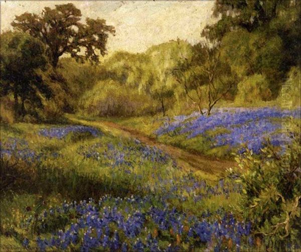 Landscape With Texas Blue Bonnets Oil Painting by Emma Richardson Cherry