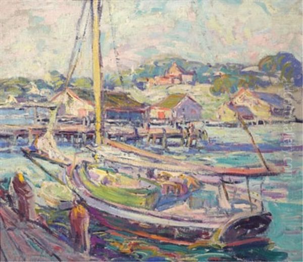 Sailboat In Gloucester Harbour Oil Painting by Kathryn E. Bard Cherry