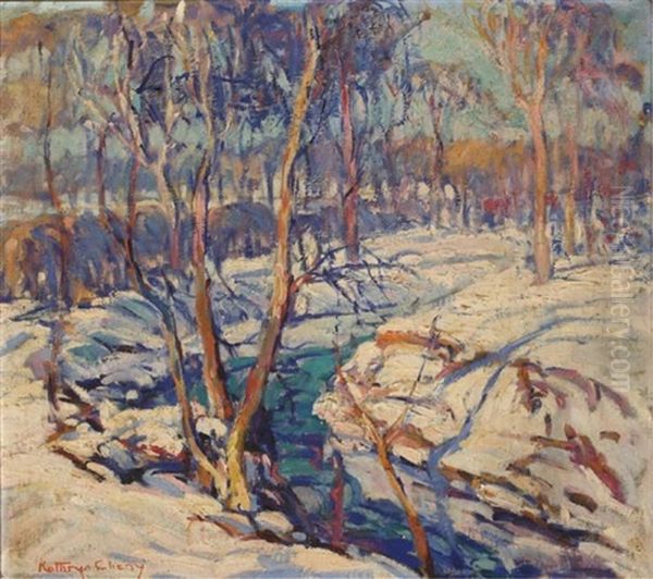 Winter River Landscape Oil Painting by Kathryn E. Bard Cherry