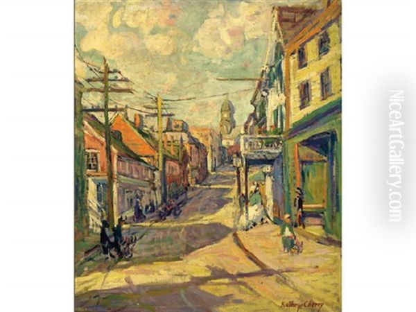 Glouster Street Scene With Figures Oil Painting by Kathryn E. Bard Cherry