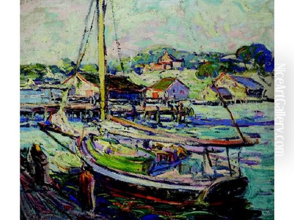 Sailboat In Gloucester Harbour Oil Painting by Kathryn E. Bard Cherry