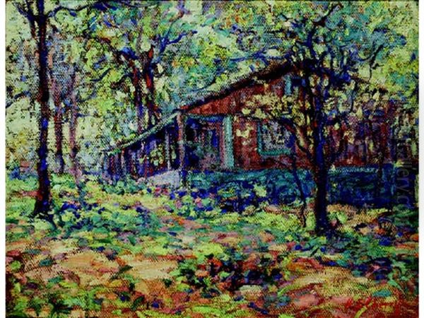 House In Forest Landscape Oil Painting by Kathryn E. Bard Cherry