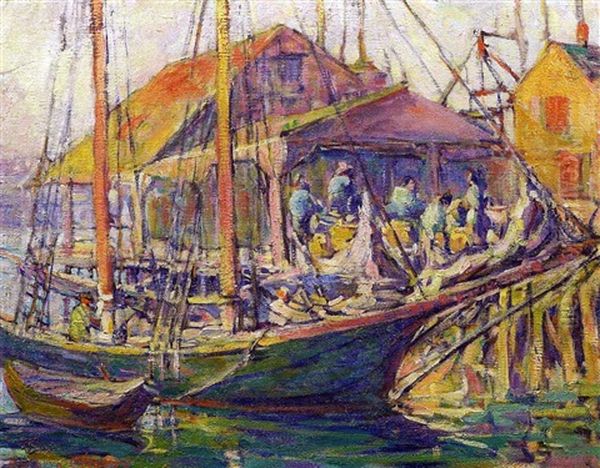 Gloucester Harbour Scene Oil Painting by Kathryn E. Bard Cherry